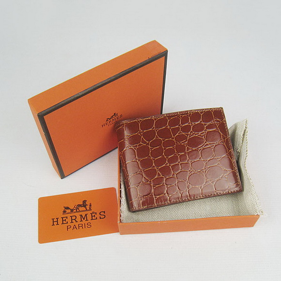 Cheap Replica Hermes Brown Crocodile Veins Bi-Fold Wallet H014 - Click Image to Close